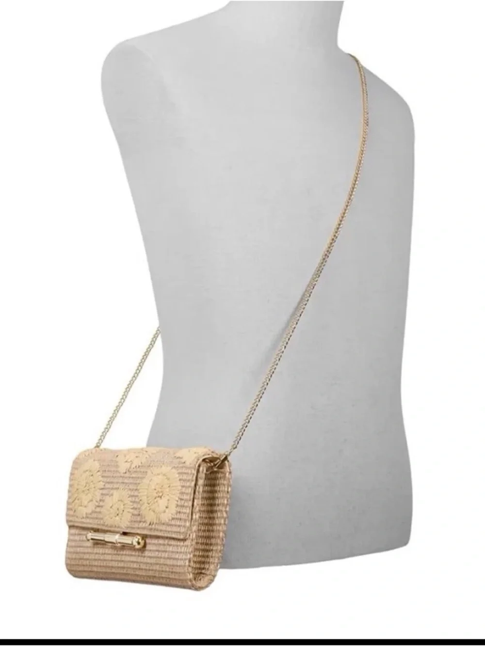 Ted Baker Beige Floral Woven Clutch with Gold-Tone Bar